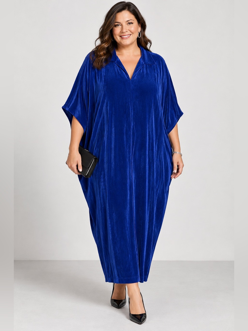 Chico's 4 Bat Wing Sleeve Dress Size XXL Blue Slinky Travel Minimalist Pockets